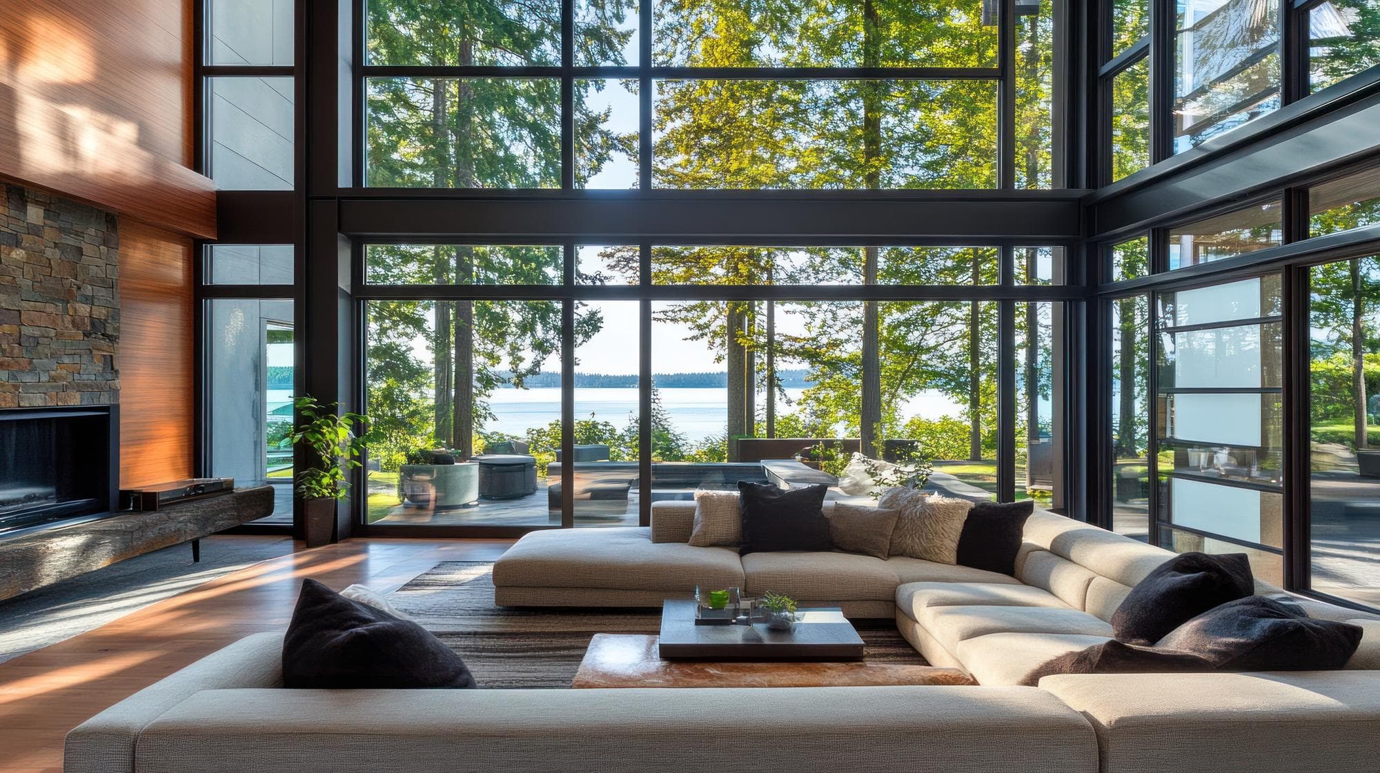 Modern luxury home with floor-to-ceiling windows